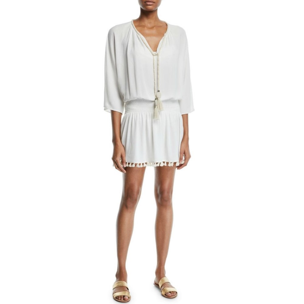 Ramy Brook Katana 3/4-Sleeve Fringe Coverup Dress